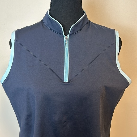 Adidas ClimaCool Navy Blue w Baby Blue Accents Sleeveless Golf Shirt Sz L - Picture 4 of 8